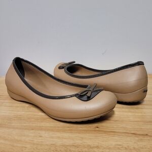CROCS Lily Shoes Women Size 8 Ballet Flats Gold Brown Bow Style 10510 Travel